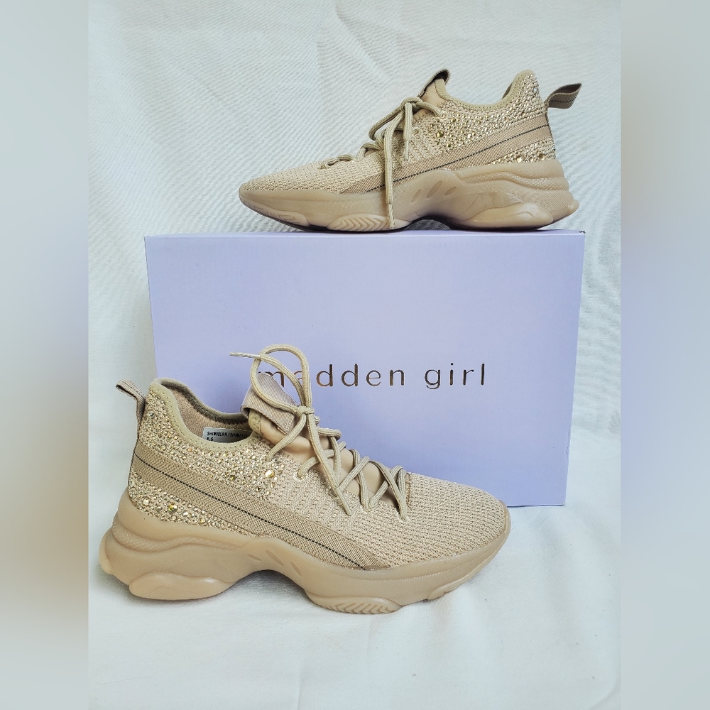 Madden Girl Shimmer Rhinestone Sneakers Blush Beige Nude Women's Size 8.5